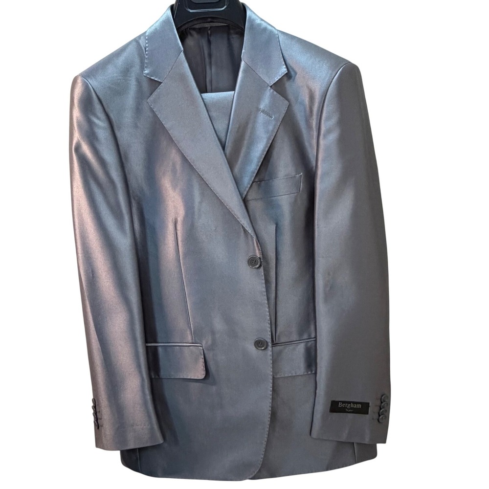 Bergham Taylor Mens‎ Silver Metallic 2 Piece Suit Made in Italy Size 50 Gray